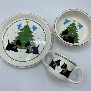 Mikasa Scotch Pine Dinnerware 3  Piece Scottie Christmas Tree Japan CC901 Kids